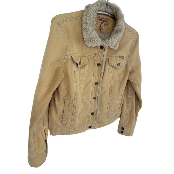VTG AEROPOSTALE VANILLA CORDUROY VEGAN FUR COLLARED JACKET, SIZE L - Picture 4 of 12